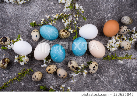 Easter eggs in blue color 123625845