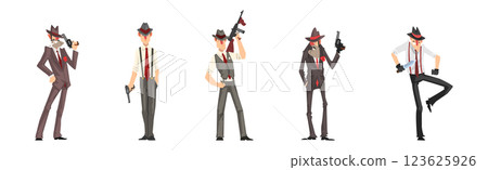 Man Bandit and Gangster Character with Gun Vector Set Man Bandit and Gangster Character with Gun Vector Set 123625926