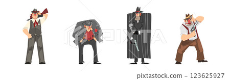 Man Bandit and Gangster Character with Gun Vector Set Man Bandit and Gangster Character with Gun Vector Set 123625927