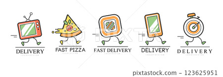 Fast Delivery Service Logo Design Template Vector Set 123625951