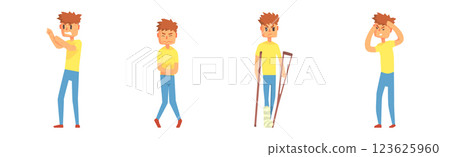 Sick Man Character Feel Unwell Suffer from Disease Symptom Vector Set 123625960