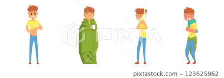 Sick Man Character Feel Unwell Suffer from Disease Symptom Vector Set 123625962