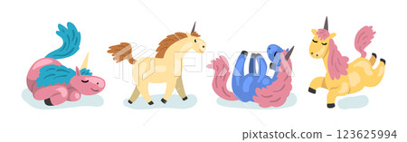 Funny Unicorn Mythological and Magical Creature Vector Set Funny Unicorn Mythological and Magical Creature Vector Set 123625994