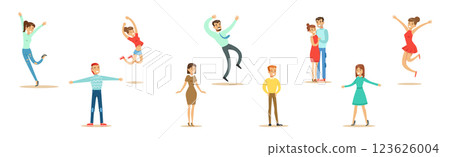 Happy Man and Woman Character Rejoicing Feel Happiness Vector Set Happy Man and Woman Character Rejoicing Feel Happiness Vector Set 123626004