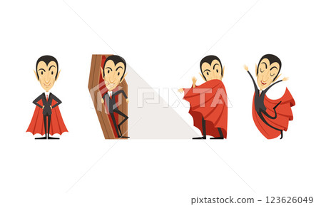 Count Dracula Cartoon Character in Different Poses Vector Set Count Dracula Cartoon Character in Different Poses Vector Set 123626049
