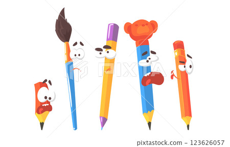 Cartoon stationery with emotions. Set of vector illustrations. 123626057