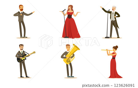Men and women singers and musicians. Set of vector illustrations. 123626091