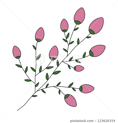 Delicate pink small rose flower sprig blooming with elegance, vector illustration Delicate pink small rose flower sprig blooming with elegance, vector illustration 123626354