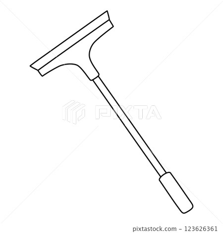 Squeegee cleaning tool with long handle for window washing, doodle style flat vector outline for coloring book Squeegee cleaning tool with long handle for window washing, doodle style flat vector outline for coloring book 123626361