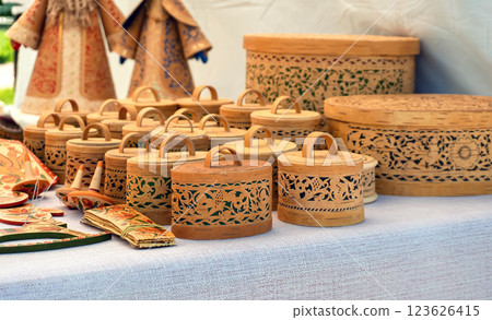 Intricate Birch Bark Boxes 123626415