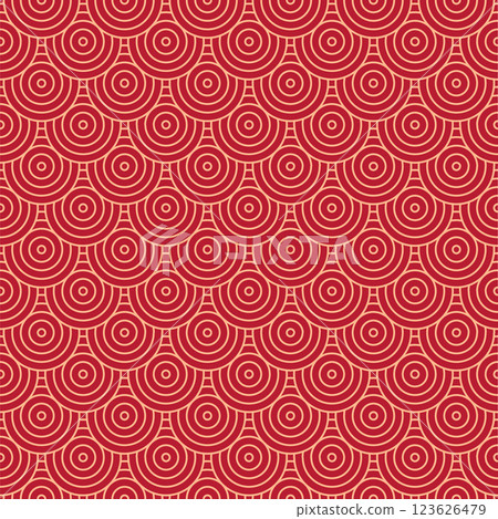 Vector Japanese seamless pattern in oriental geometric traditional style. Festive ornament for lunar chinese new year decoration. Red and golden asian creative motif. Abstract Waves and Circles Vector Japanese seamless pattern in oriental geometric traditional style. Festive ornament for lunar chinese new year decoration. Red and golden asian creative motif. Abstract Waves and Circles 123626479