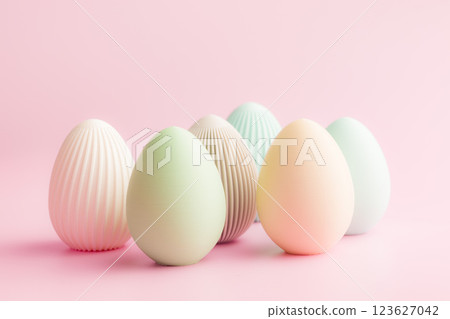 Easter decoration. Colorful eggs on pink background. Easter decoration. Colorful eggs on pink background. 123627042