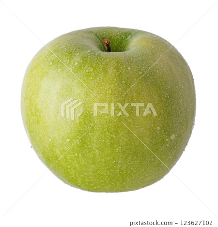 Green apple isolated on white background. Apple with water drops. Green apple isolated on white background. Apple with water drops. 123627102