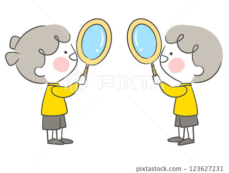 Children Exploring with a Magnifying Glass 123627231
