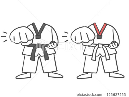 A drawing of a Taekwondo practitioner in white uniform with a face cutout 123627233