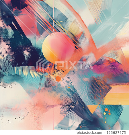 Abstract composition created using a mixed media technique. The combination vibrant acrylic strokes, graphic elements, and soft pastel tones creates dynamic and energetic painting AI generated Abstract composition created using a mixed media technique. The combination vibrant acrylic strokes, graphic elements, and soft pastel tones creates dynamic and energetic painting AI generated 123627375