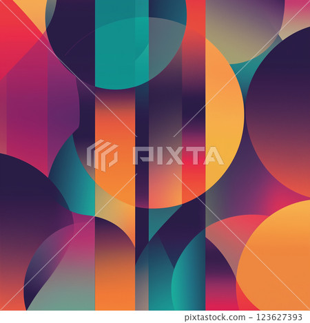 Vibrant geometric shapes overlap, creating an illusion depth and volume predominant cool and warm tones contrast with each other. The image is perfect for creating futuristic AI generated Vibrant geometric shapes overlap, creating an illusion depth and volume predominant cool and warm tones contrast with each other. The image is perfect for creating futuristic AI generated 123627393