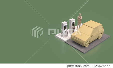 The EV Station and Car for Technology or Transportation concept 3d Rendering. 123628336