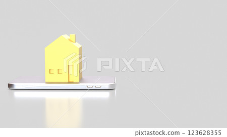 The House on mobile for property or real estate concept 3d Rendering. The House on mobile for property or real estate concept 3d Rendering. 123628355