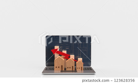 The Notebook and Wood House for Business concept 3d Rendering. The Notebook and Wood House for Business concept 3d Rendering. 123628356