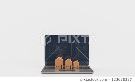The Notebook and Wood House for Business concept 3d Rendering. The Notebook and Wood House for Business concept 3d Rendering. 123628357