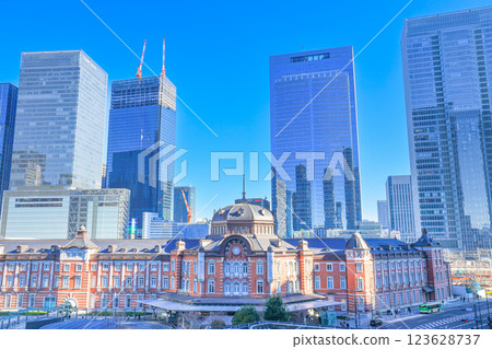 Tokyo Station Marunouchi Station Building under blue skies 123628737