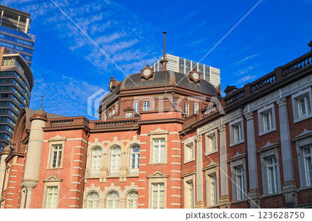 Tokyo Station Marunouchi Station Building under blue skies Tokyo Station Marunouchi Station Building under blue skies 123628750