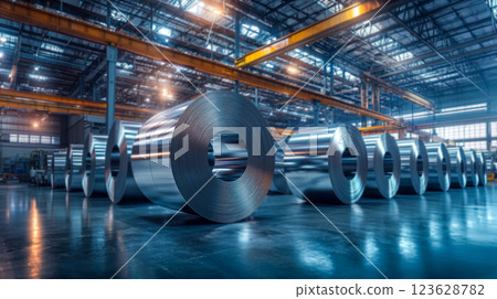 有巨大鋼捲的工業倉庫 有巨大鋼捲的工業倉庫 123628782