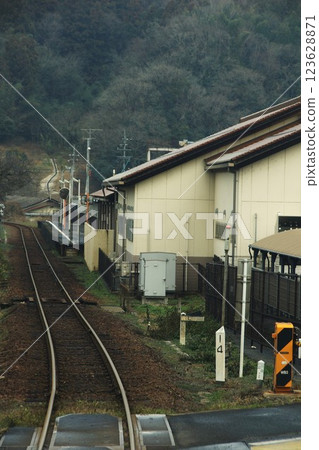 Scenery from the train window on the Kishikawa Line at Izumo Daito Station Scenery from the train window on the Kishikawa Line at Izumo Daito Station 123628871