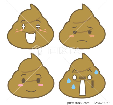Set of cute poop character illustrations that are excited or surprised Set of cute poop character illustrations that are excited or surprised 123629058