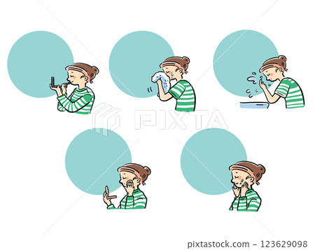 美容：女性臉部肌膚保養及化妝框架插畫集 123629098