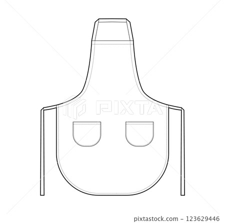 Bib Apron Scalloped technical fashion illustration. Chef uniform for cooking beige cartoon Flat sketch outline apparel 123629446