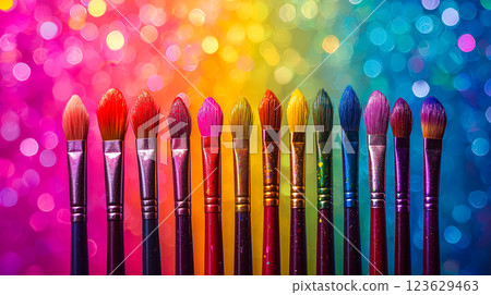 一組令人著迷的按照彩虹順序排列的畫筆 一組令人著迷的按照彩虹順序排列的畫筆 123629463