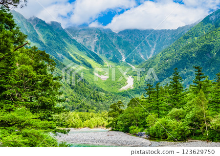 Kamikochi in summer: Azusa River and Karasawa Cirque 123629750