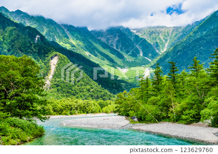 Kamikochi in summer: Azusa River and Karasawa Cirque 123629760