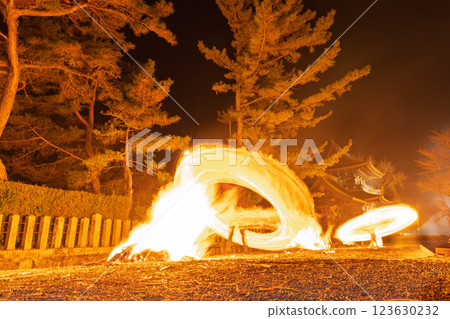 Majestic flames swinging about - Aso Fire Festival heralds spring! "Aso Shrine Agricultural Festival" (Aso Shrine) Ichinomiya-cho, Aso City 123630232