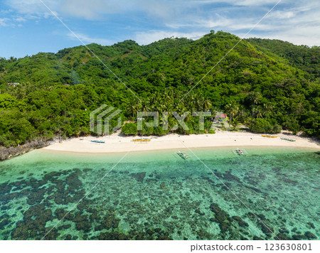 Tropical beach with corals and clear water. Cobrador Island. Romblon, Philippines. Tropical beach with corals and clear water. Cobrador Island. Romblon, Philippines. 123630801