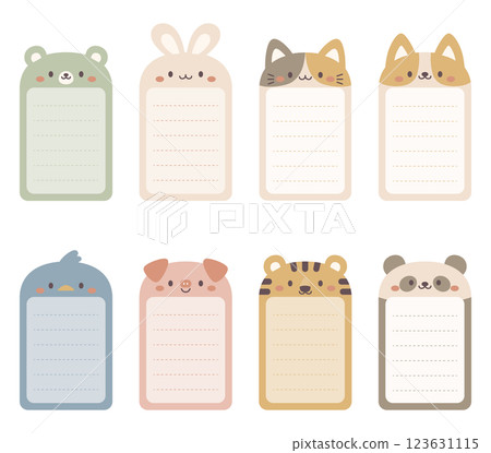 A set of cute animal sticky notes. Great for mini memos and name labels. 123631115