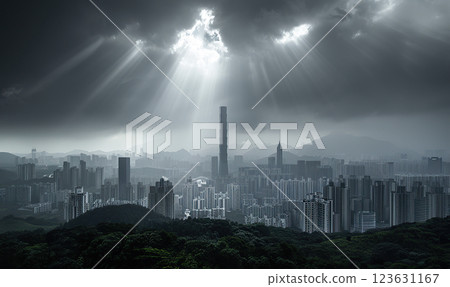 The city's skyline glows at twilight with lights from skyscrapers and busy streets.  generate Ai The city's skyline glows at twilight with lights from skyscrapers and busy streets.  generate Ai 123631167