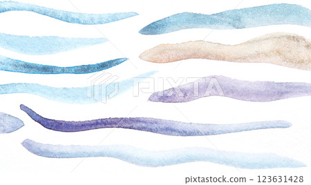 Colorful watercolor brushstrokes in blue and purple tones on white background 123631428