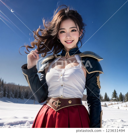 Please pose in your cosplay costume. 123631494