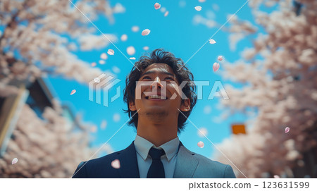 櫻花下微笑的男人 櫻花下微笑的男人 123631599