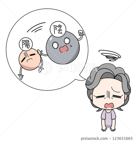 一位老年婦女因陰陽失衡而感到身體不適的插圖 123631665