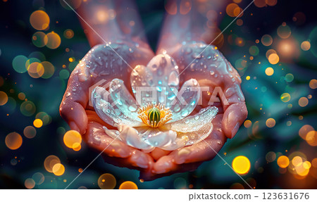 Serenity in Bloom: A Flower Cradled in Hands Serenity in Bloom: A Flower Cradled in Hands 123631676