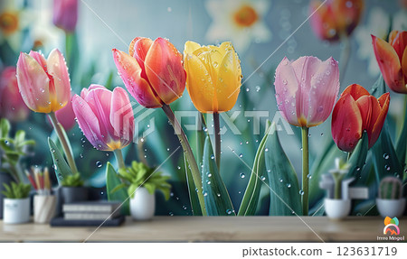 Fresh Tulips with Morning Dew 123631719