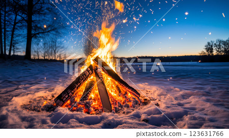 熊熊燃燒的營火特寫 123631766