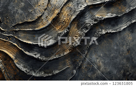 Abstract view of tire tracks on a gritty surface creating a winding pattern. Generate Ai 123631805
