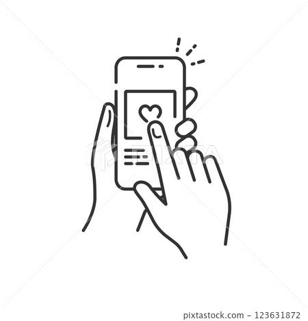 Social media "Like" tap icon Heart Follow Engagement (black and white, line drawing) 123631872