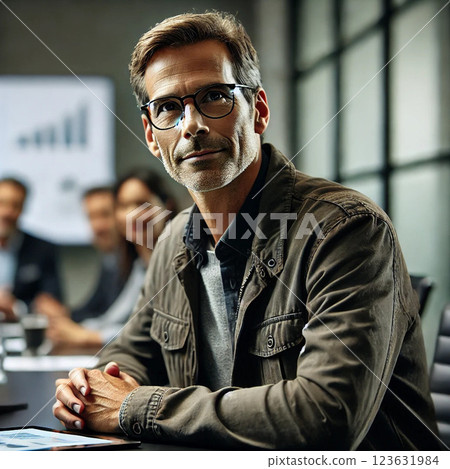 Businessman demonstrating leadership in a meeting | Calm judgment and strategic thinking 123631984
