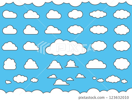 Simple cloud line drawing illustration set 123632010